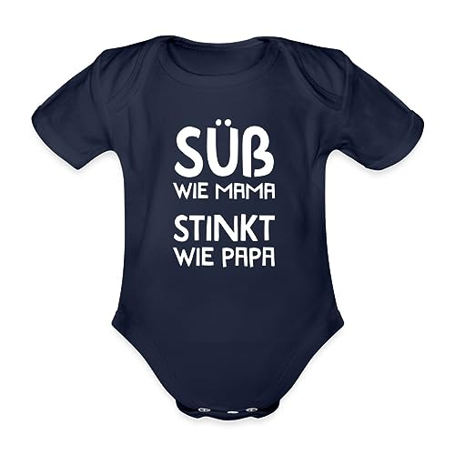 Spreadshirt Süß wie Mama Stinkt wie Papa Baby Bio-Kurzarm-Body, 68 (3-6 M.), Dunkelnavy von Spreadshirt