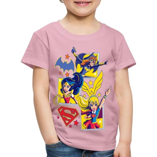 Spreadshirt Super Hero Girls Batgirl Wonder Woman Supergirl Kacheln Kinder Premium T-Shirt, 110/116 (4 Jahre), Hellrosa von Spreadshirt