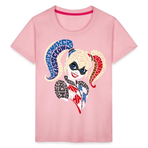 Spreadshirt Super Hero Girls Harley Quinn Typografie Kinder Premium T-Shirt, 134/140 (8 Jahre), Hellrosa von Spreadshirt