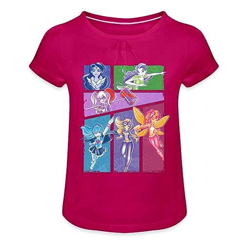 Spreadshirt Super Hero Girls Superheldinnen Collage Mädchen T-Shirt mit Raffungen, 8 Jahre, Fuchsia von Spreadshirt