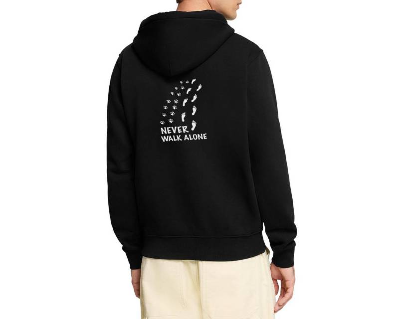 Spreadshirt Sweatjacke Never Walk Alone Pfoten Fußspuren Hund Mensch Kapuzenjacke Herren (1-tlg) von Spreadshirt