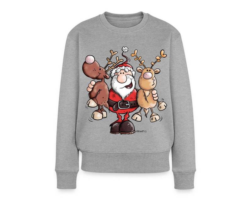 Spreadshirt Sweatshirt Fröhlicher Weihnachtsmann Mit Rentieren Cartoon Stil Damen Premium Pul (1-tlg) von Spreadshirt
