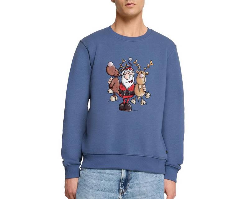 Spreadshirt Sweatshirt Fröhlicher Weihnachtsmann Mit Rentieren Cartoon Stil Herren Premium Pu (1-tlg) von Spreadshirt