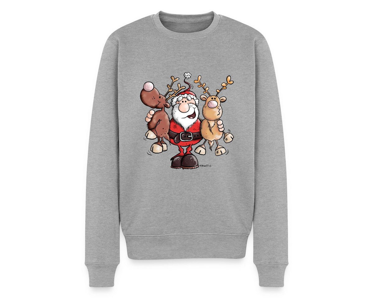 Spreadshirt Sweatshirt Fröhlicher Weihnachtsmann Mit Rentieren Cartoon Stil Herren Premium Pu (1-tlg) von Spreadshirt