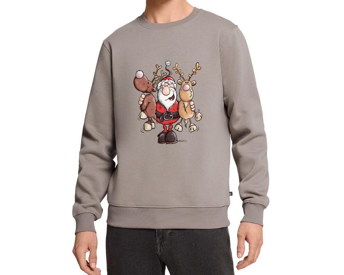 Spreadshirt Sweatshirt Fröhlicher Weihnachtsmann Mit Rentieren Cartoon Stil Herren Premium Pu (1-tlg) von Spreadshirt