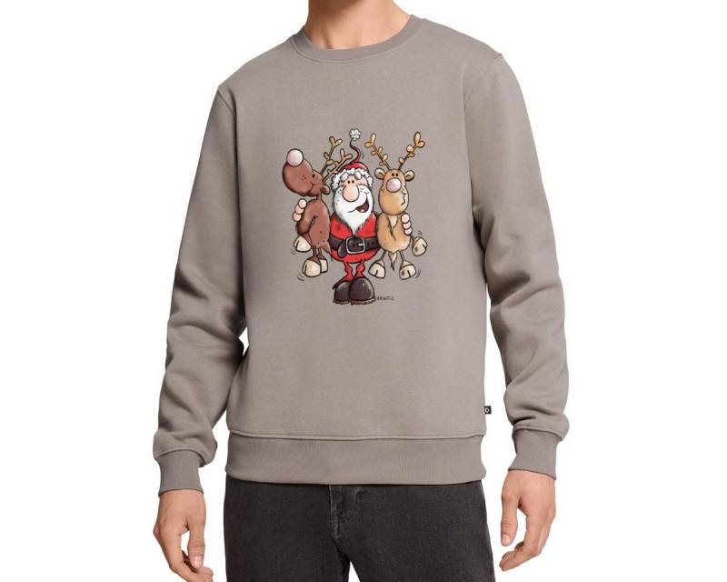 Spreadshirt Sweatshirt Fröhlicher Weihnachtsmann Mit Rentieren Cartoon Stil Herren Premium Pu (1-tlg) von Spreadshirt