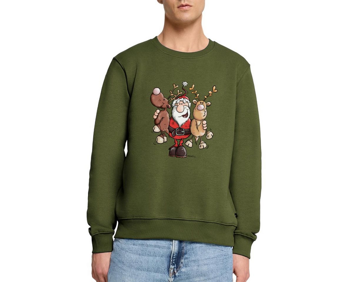 Spreadshirt Sweatshirt Fröhlicher Weihnachtsmann Mit Rentieren Cartoon Stil Herren Premium Pu (1-tlg) von Spreadshirt