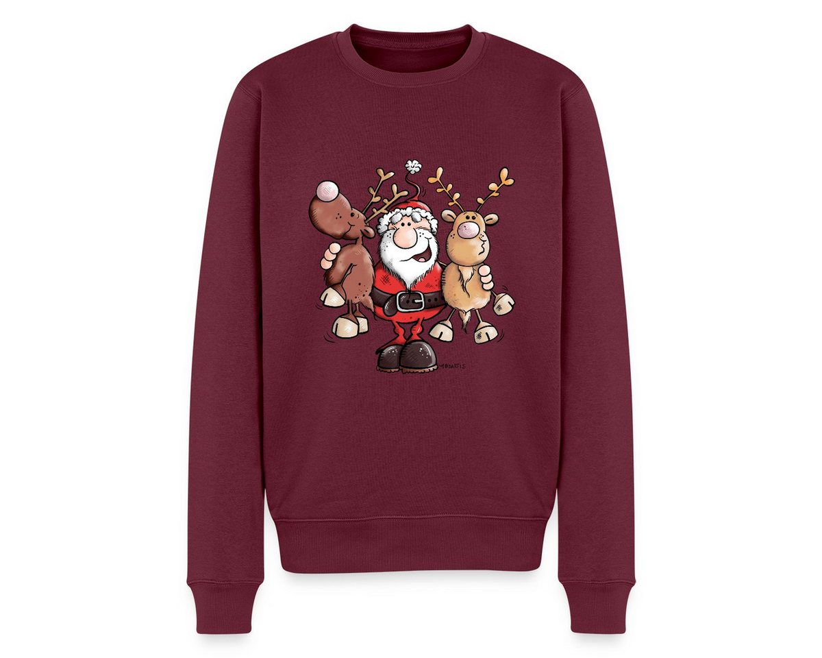 Spreadshirt Sweatshirt Fröhlicher Weihnachtsmann Mit Rentieren Cartoon Stil Herren Premium Pu (1-tlg) von Spreadshirt