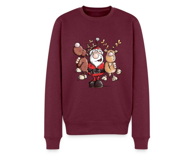 Spreadshirt Sweatshirt Fröhlicher Weihnachtsmann Mit Rentieren Cartoon Stil Herren Premium Pu (1-tlg) von Spreadshirt