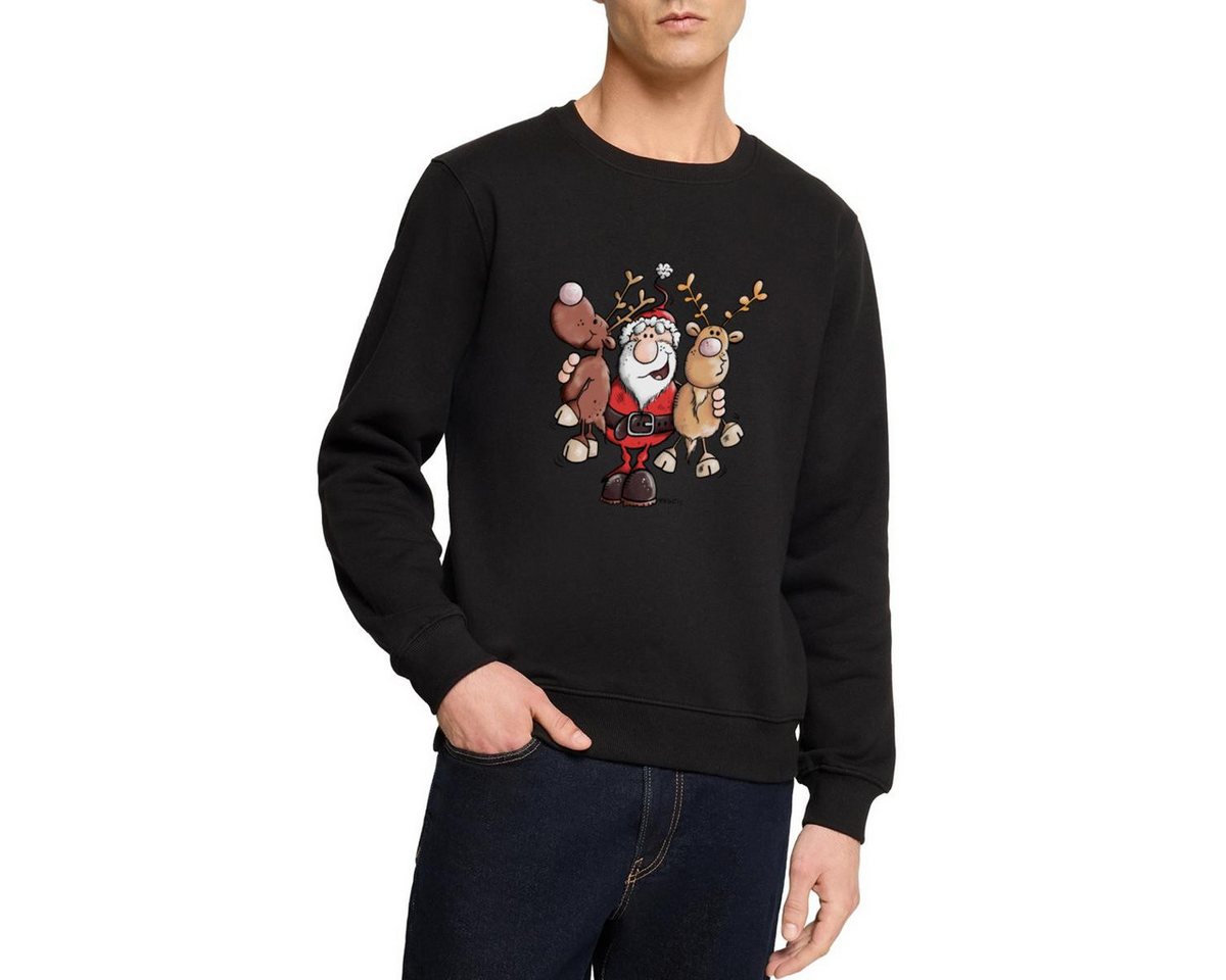 Spreadshirt Sweatshirt Fröhlicher Weihnachtsmann Mit Rentieren Cartoon Stil Herren Premium Pu (1-tlg) von Spreadshirt