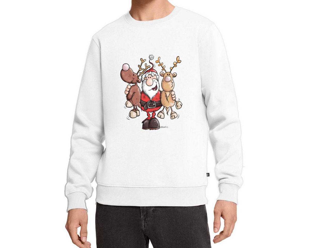 Spreadshirt Sweatshirt Fröhlicher Weihnachtsmann Mit Rentieren Cartoon Stil Herren Premium Pu (1-tlg) von Spreadshirt