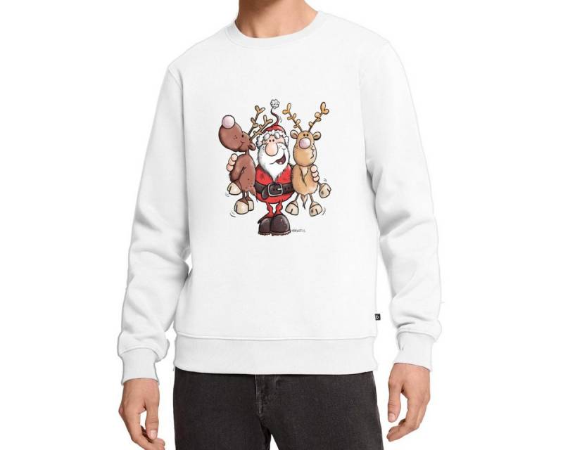 Spreadshirt Sweatshirt Fröhlicher Weihnachtsmann Mit Rentieren Cartoon Stil Herren Premium Pu (1-tlg) von Spreadshirt