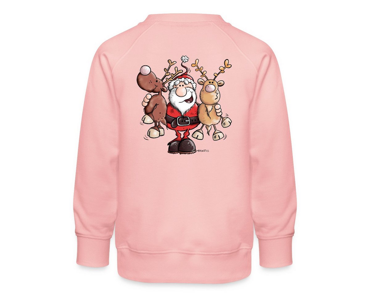 Spreadshirt Sweatshirt Fröhlicher Weihnachtsmann Mit Rentieren Cartoon Stil Kinder Premium Pu (1-tlg) von Spreadshirt