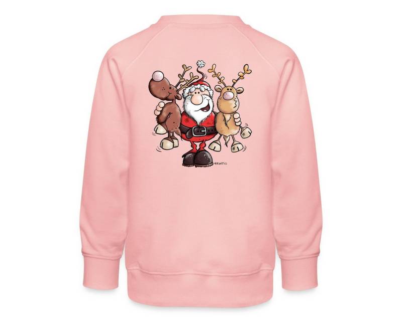 Spreadshirt Sweatshirt Fröhlicher Weihnachtsmann Mit Rentieren Cartoon Stil Kinder Premium Pu (1-tlg) von Spreadshirt