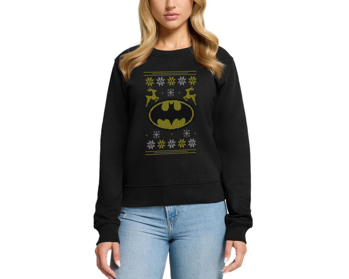 Spreadshirt Sweatshirt Justice League Batman Logo Ugly Christmas Damen Premium Pullover (1-tlg) von Spreadshirt