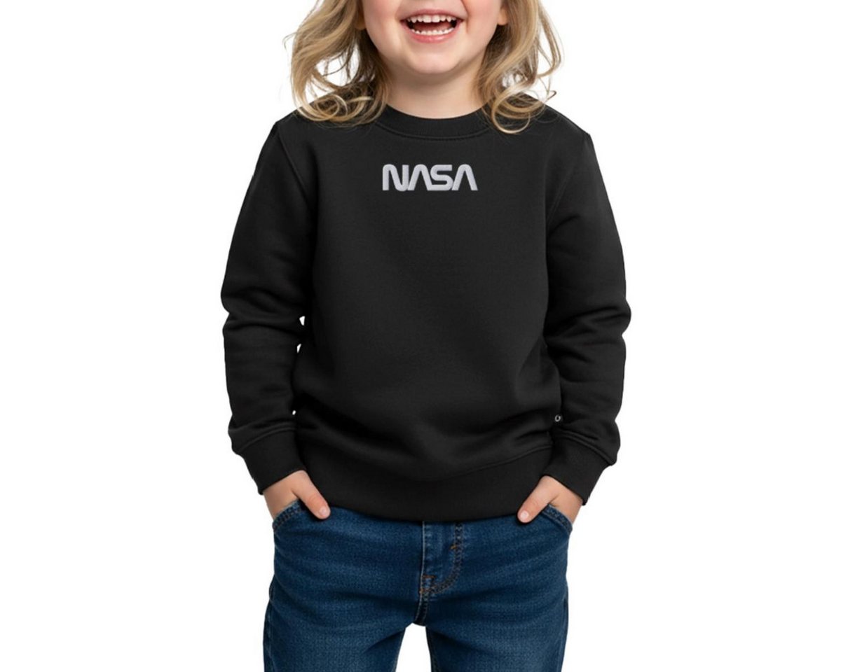 Spreadshirt Sweatshirt Nasa Logo Weiß Stick REGULAR FIT Kinder/Teenager Premium Bio Crew Neck (1-tlg) von Spreadshirt