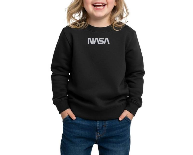 Spreadshirt Sweatshirt Nasa Logo Weiß Stick REGULAR FIT Kinder/Teenager Premium Bio Crew Neck (1-tlg) von Spreadshirt