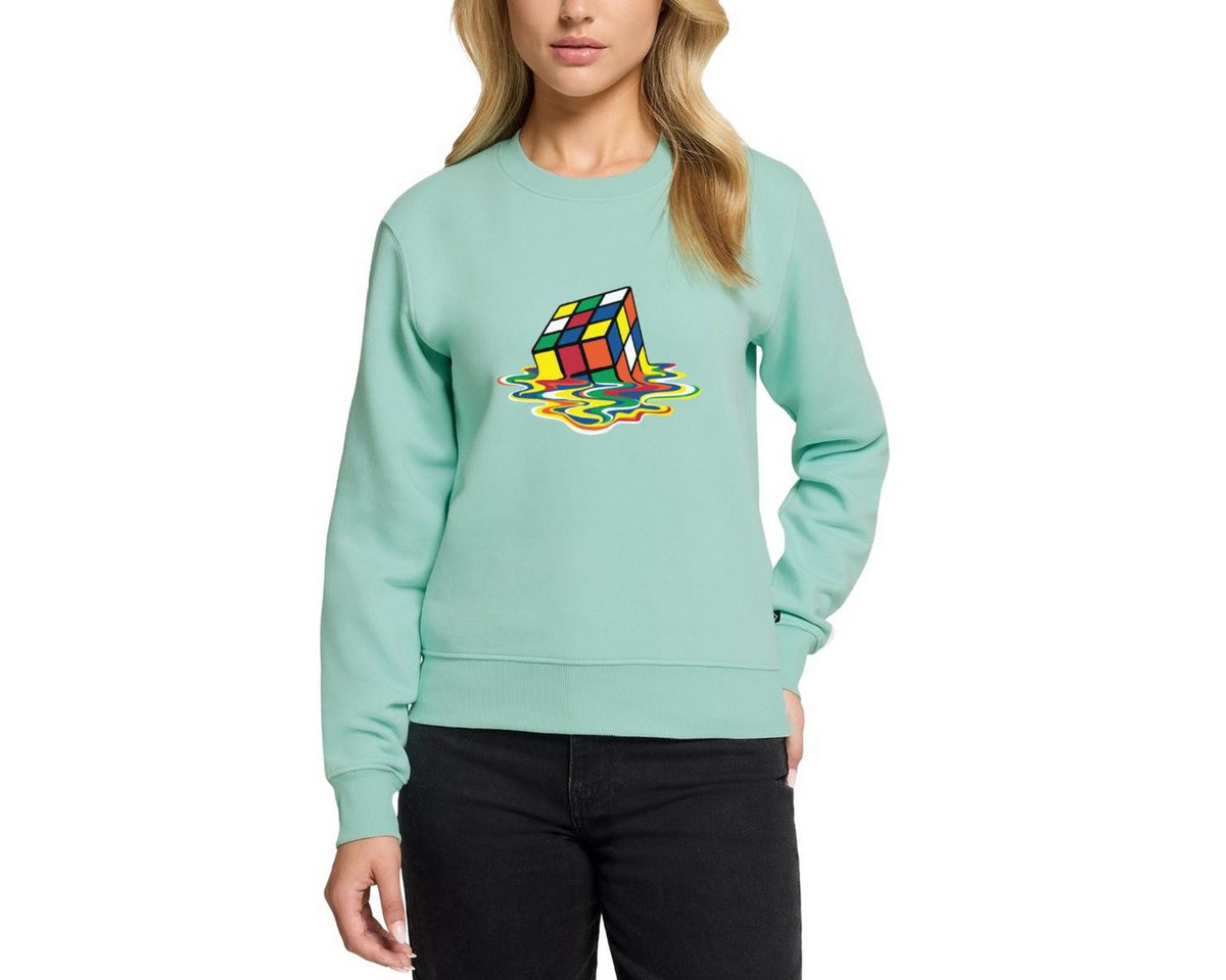 Spreadshirt Sweatshirt Rubik's Cube Zauberwürfel Melting Cube Damen Premium Pullover (1-tlg) von Spreadshirt