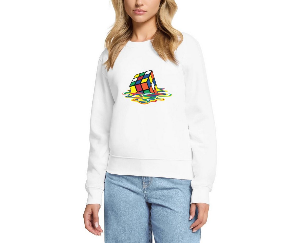 Spreadshirt Sweatshirt Rubik's Cube Zauberwürfel Melting Cube Damen Premium Pullover (1-tlg) von Spreadshirt