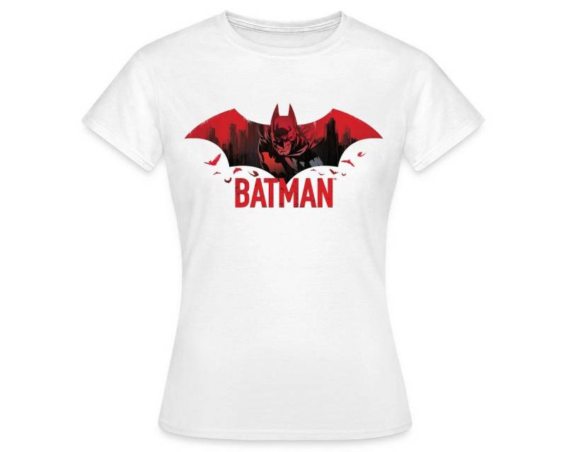 Spreadshirt T-Shirt Batman Mit Fledermäusen Und Rotem Batman-Logo Frauen T-Shirt (1-tlg) von Spreadshirt