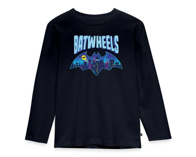 Spreadshirt T-Shirt Batwheels Batman-Symbol Mit Skyline Von Gotham Kinder Premium Langarms (1-tlg) von Spreadshirt