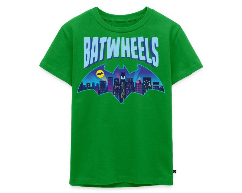 Spreadshirt T-Shirt Batwheels Batman-Symbol Mit Skyline Von Gotham Kinder Premium T-Shirt (1-tlg) von Spreadshirt