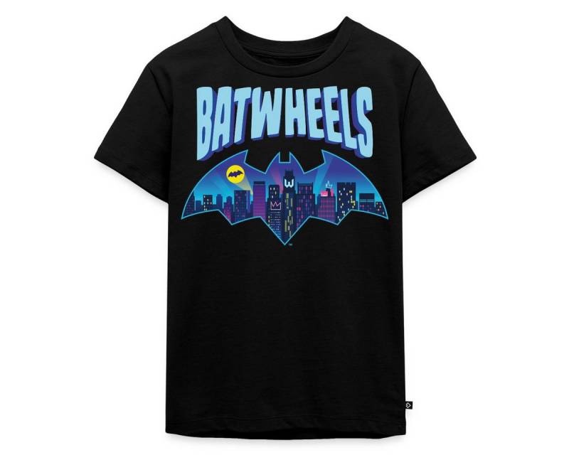 Spreadshirt T-Shirt Batwheels Batman-Symbol Mit Skyline Von Gotham Kinder Premium T-Shirt (1-tlg) von Spreadshirt