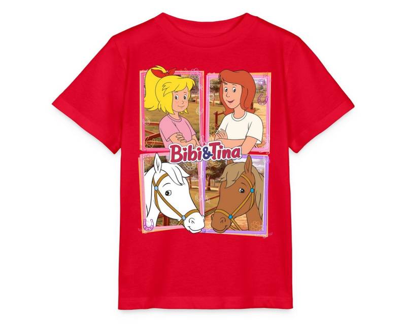 Spreadshirt T-Shirt Bibi Und Tina Mit Amadeus Und Sabrina Kachelmotiv Kinder Basic T-Shirt (1-tlg) von Spreadshirt