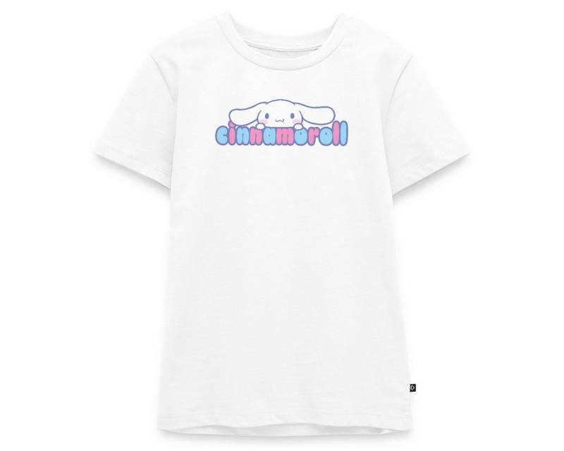 Spreadshirt T-Shirt Cinnamoroll Guckt Über Schriftzug Teenager Premium T-Shirt (1-tlg) von Spreadshirt