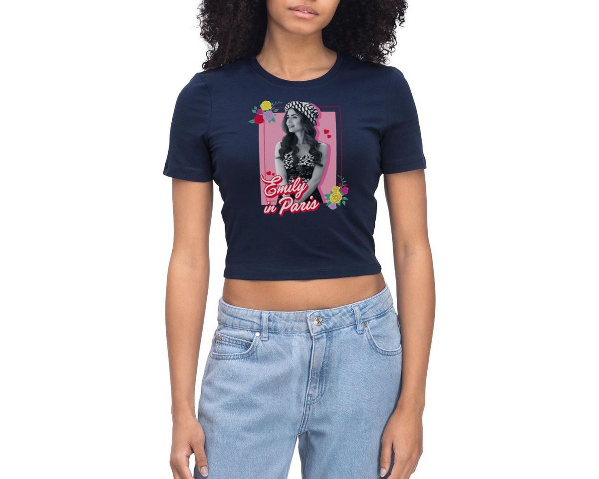 Spreadshirt T-Shirt Emily In Paris Emily Schwarz-Weiß Bild Mit Blumen Crop T-Shirt (1-tlg) von Spreadshirt