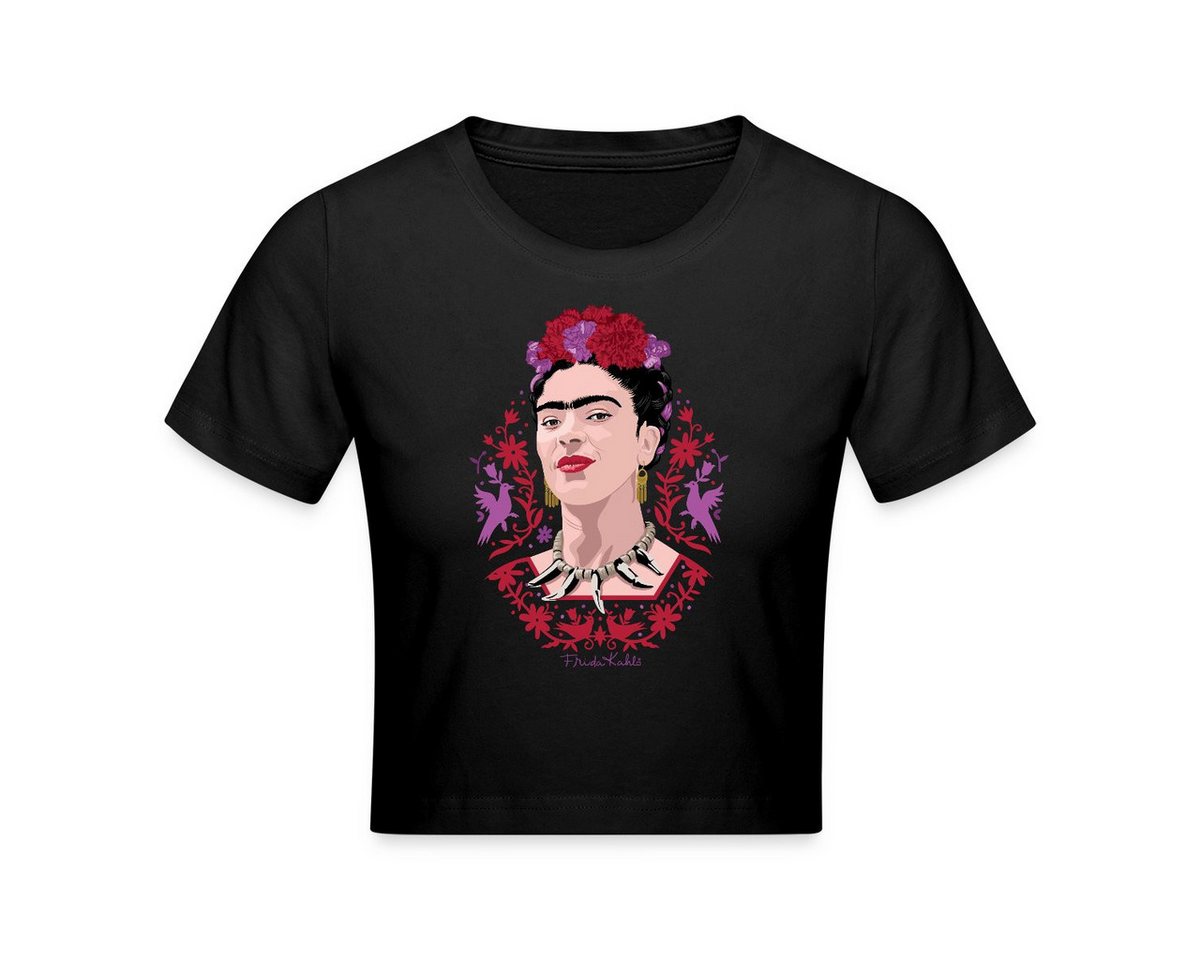 Spreadshirt T-Shirt Frida Kahlo Portrait Mit Blüten Lila Und Rot Crop T-Shirt (1-tlg) von Spreadshirt