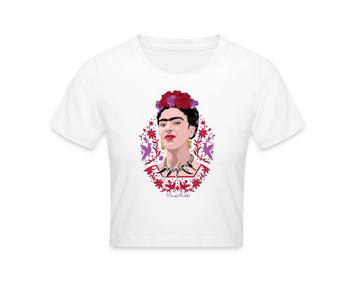 Spreadshirt T-Shirt Frida Kahlo Portrait Mit Blüten Lila Und Rot Crop T-Shirt (1-tlg) von Spreadshirt