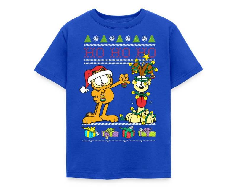 Spreadshirt T-Shirt Garfield Und Odie Hohoho Ugly Christmas Weihnachten Kinder T-Shirt (1-tlg) von Spreadshirt