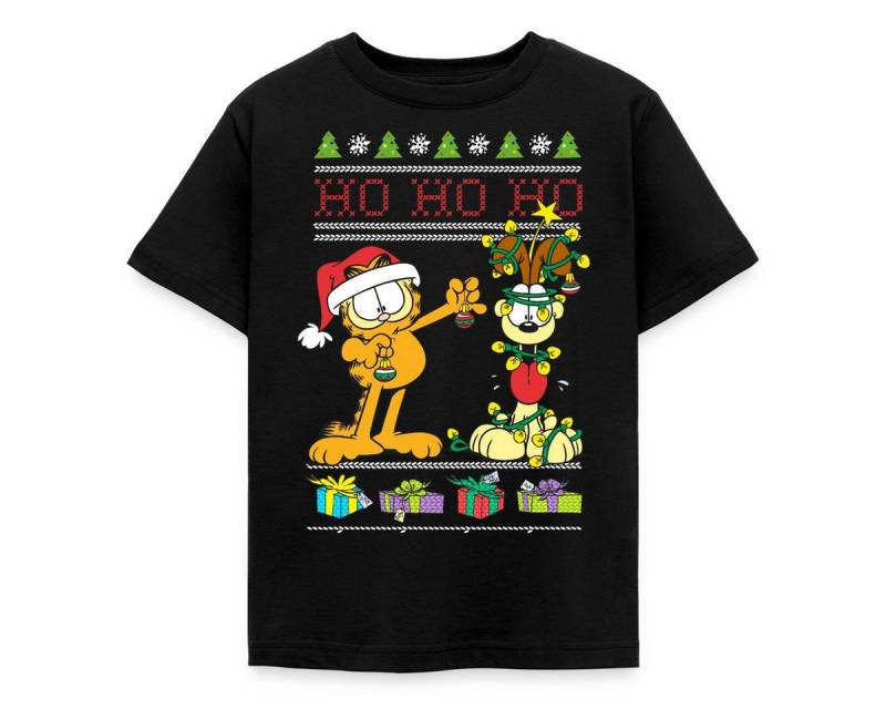 Spreadshirt T-Shirt Garfield Und Odie Hohoho Ugly Christmas Weihnachten Kinder T-Shirt (1-tlg) von Spreadshirt