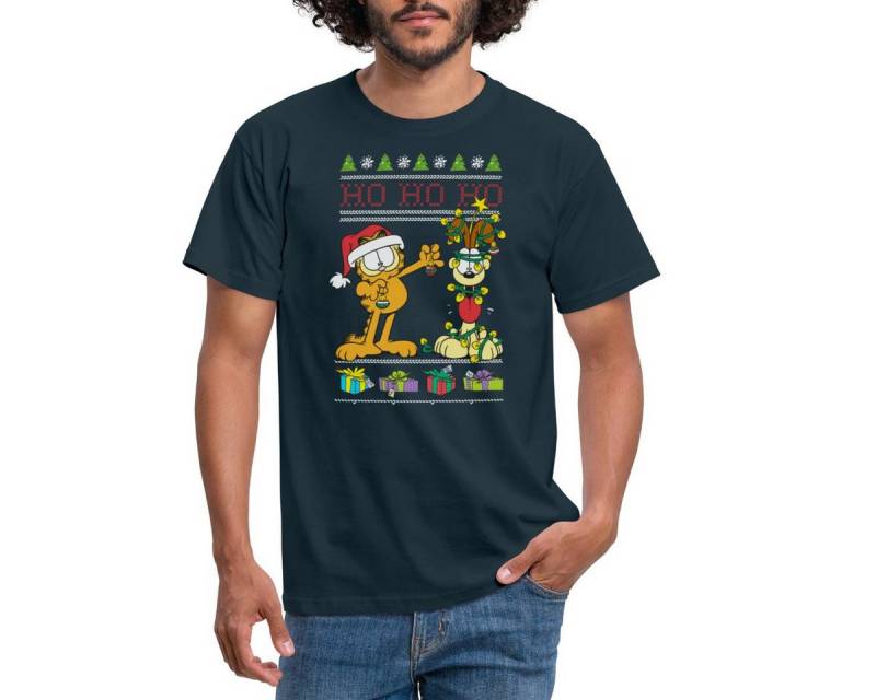 Spreadshirt T-Shirt Garfield Und Odie Hohoho Ugly Christmas Weihnachten Männer T-Shirt (1-tlg) von Spreadshirt