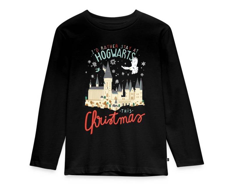 Spreadshirt T-Shirt Harry Potter Lieber In Hogwarts Bleiben Weihnachten Kinder Premium Lan (1-tlg) von Spreadshirt