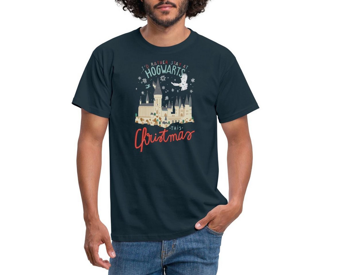 Spreadshirt T-Shirt Harry Potter Lieber In Hogwarts Bleiben Weihnachten Männer T-Shirt (1-tlg) von Spreadshirt