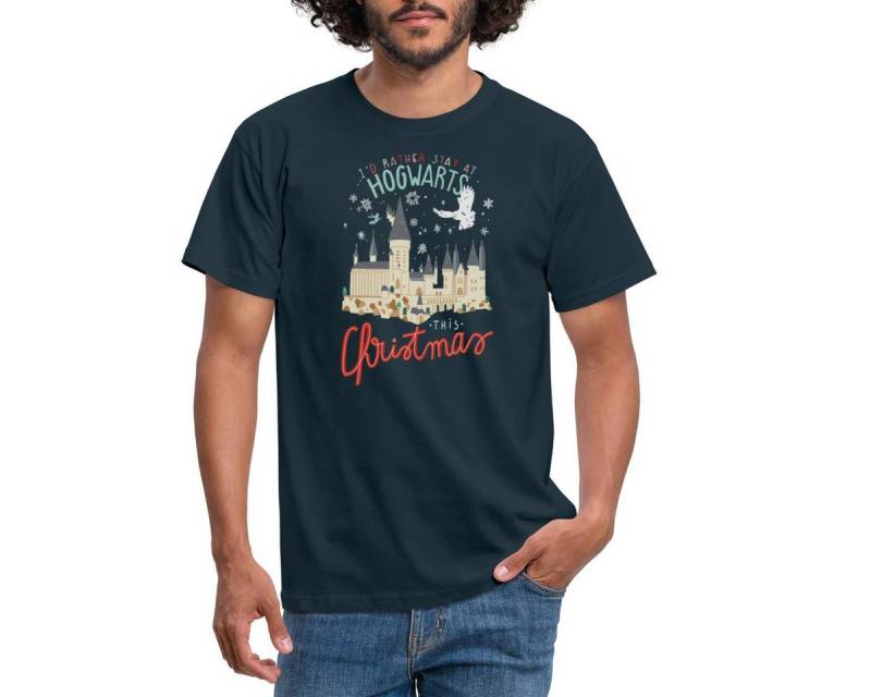 Spreadshirt T-Shirt Harry Potter Lieber In Hogwarts Bleiben Weihnachten Männer T-Shirt (1-tlg) von Spreadshirt