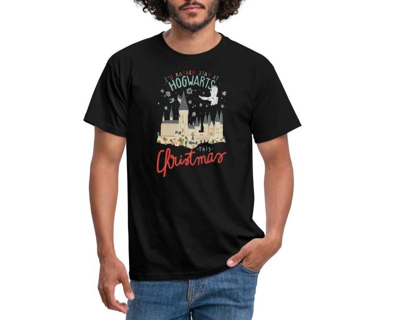Spreadshirt T-Shirt Harry Potter Lieber In Hogwarts Bleiben Weihnachten Männer T-Shirt (1-tlg) von Spreadshirt