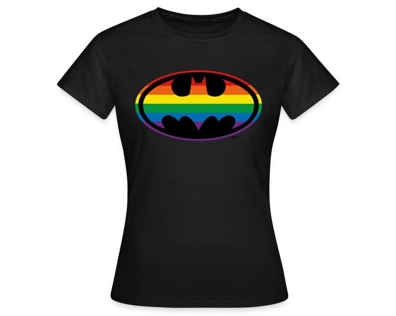 Spreadshirt T-Shirt Justice League Batman Regenbogen Logo Frauen T-Shirt (1-tlg) von Spreadshirt