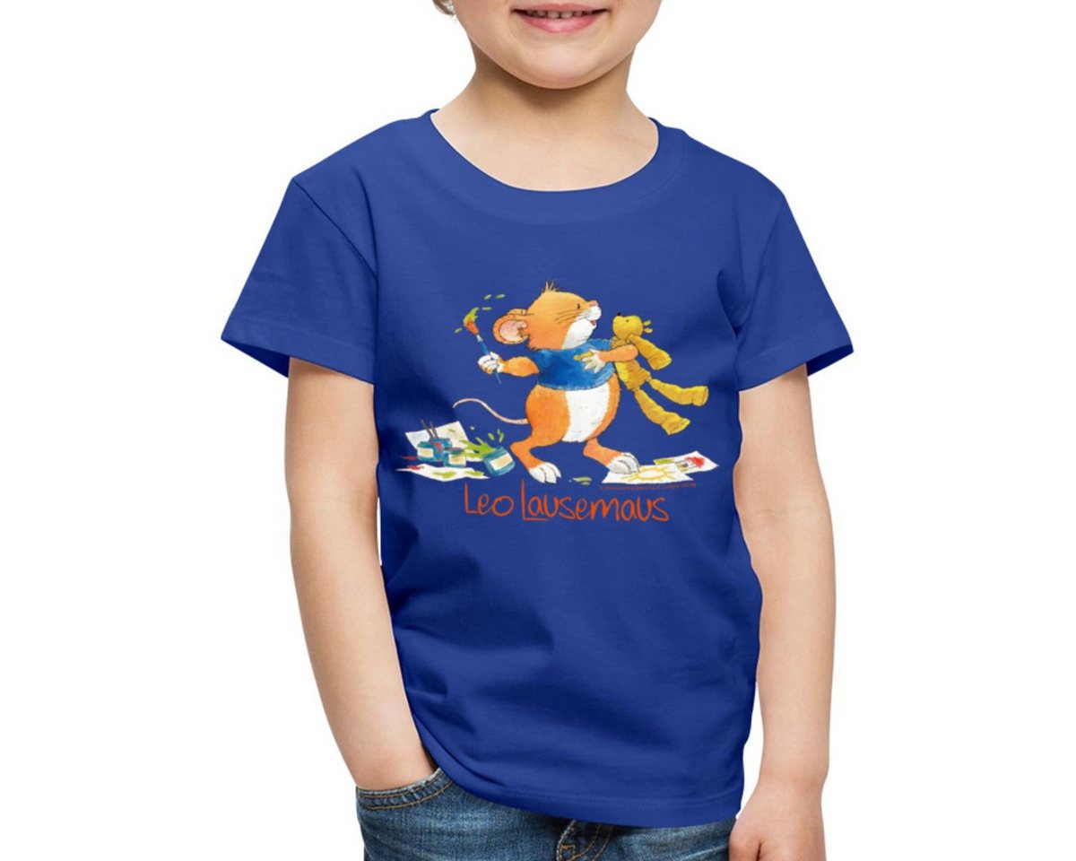Spreadshirt T-Shirt Leo Lausemaus Malen mit Teddy Kinder Premium T-Shirt (1-tlg) von Spreadshirt