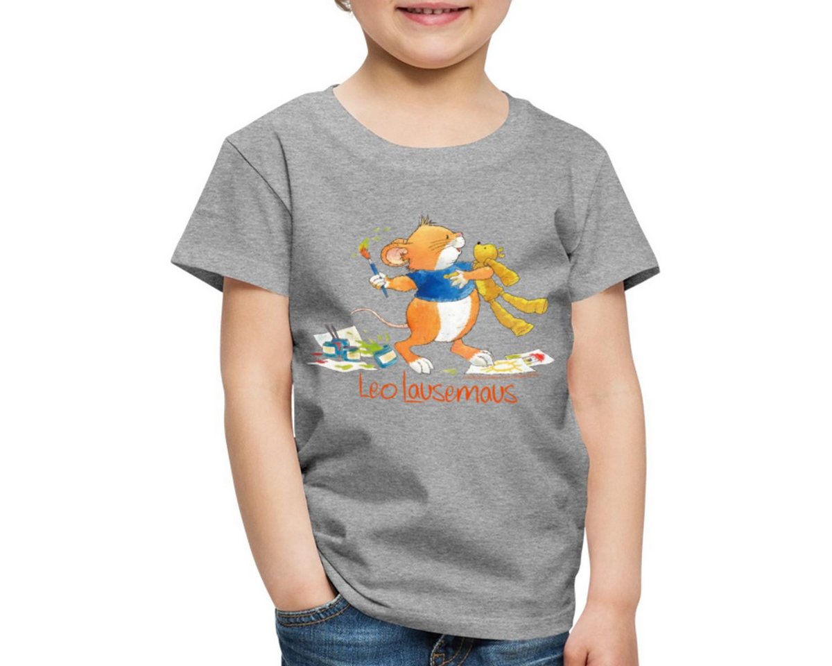 Spreadshirt T-Shirt Leo Lausemaus Malen mit Teddy Kinder Premium T-Shirt (1-tlg) von Spreadshirt