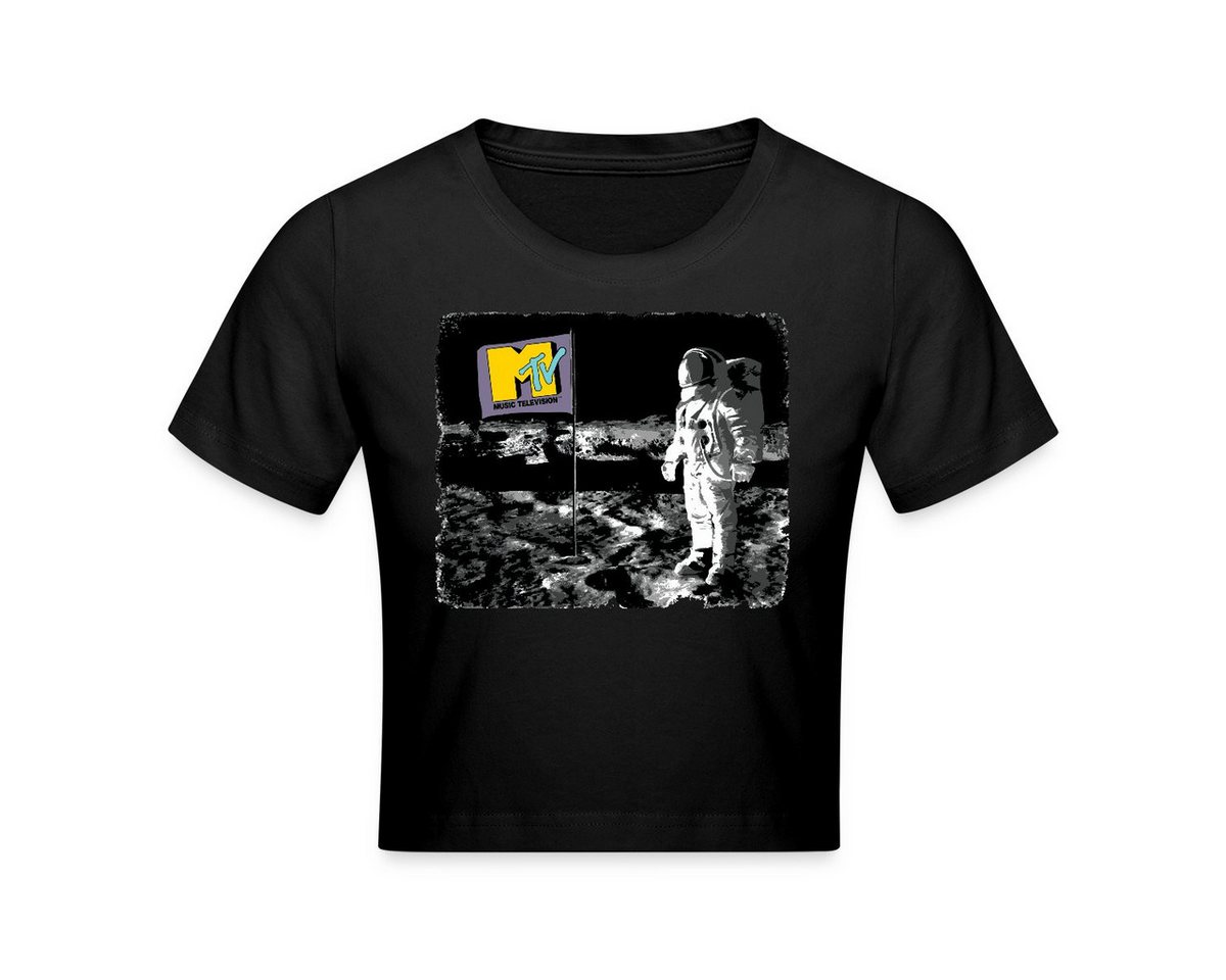 Spreadshirt T-Shirt MTV Astronaut Auf Dem Mond Mit MTV-Flagge Crop T-Shirt (1-tlg) von Spreadshirt
