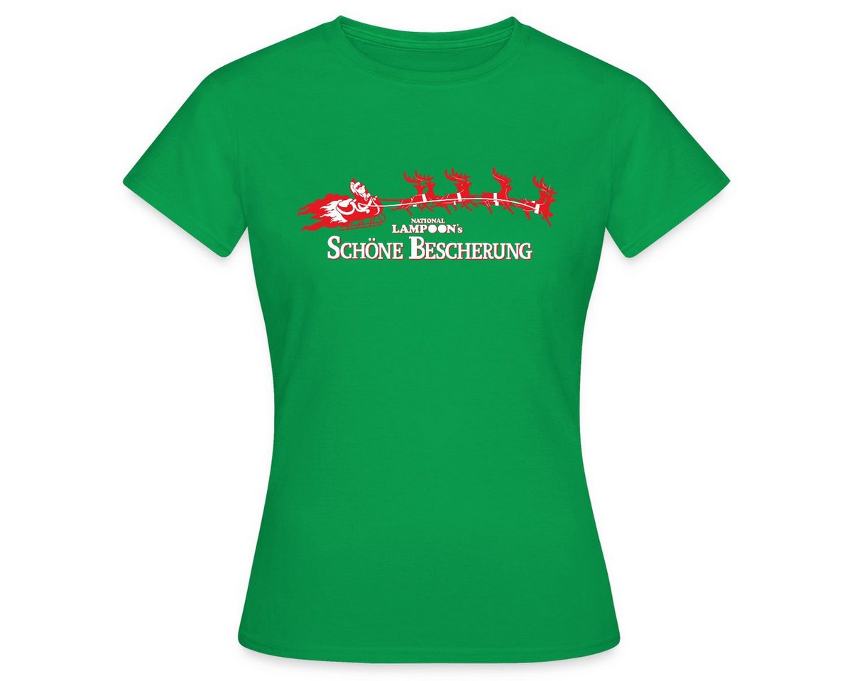 Spreadshirt T-Shirt Schöne Bescherung Logo Mit Weihnachtsmann Frauen T-Shirt (1-tlg) von Spreadshirt