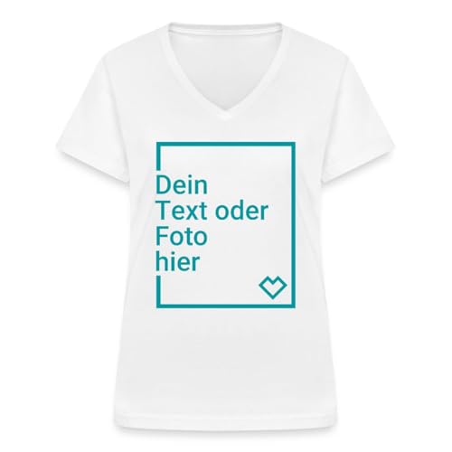 Spreadshirt T-Shirt Selbst Gestalten Mit Foto Oder Text | Personalisierbares Frauen-T-Shirt mit V-Ausschnitt, XXL, Weiß von Spreadshirt