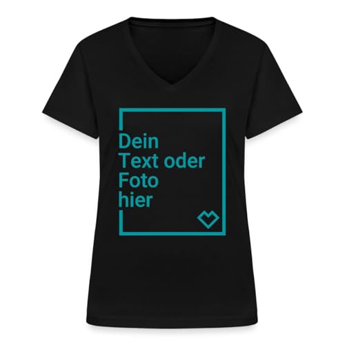 Spreadshirt T-Shirt Selbst Gestalten Mit Foto Oder Text | Personalisierbares Frauen-T-Shirt mit V-Ausschnitt, S, Schwarz von Spreadshirt