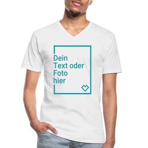 Spreadshirt T-Shirt Selbst Gestalten Mit Foto Oder Text | Personalisierbares Männer-T-Shirt mit V-Ausschnitt, L, Weiß von Spreadshirt