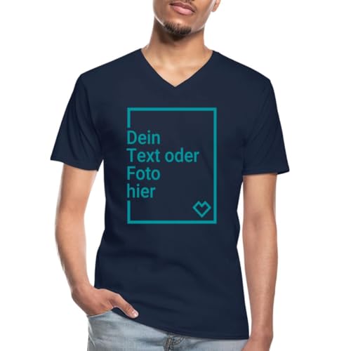 Spreadshirt T-Shirt Selbst Gestalten Mit Foto Oder Text | Personalisierbares Männer-T-Shirt mit V-Ausschnitt, L, Navy von Spreadshirt