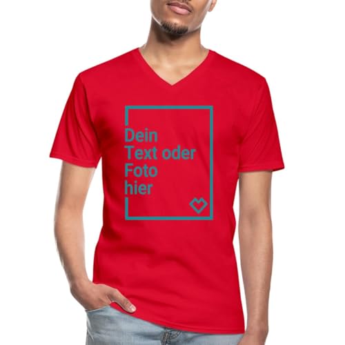 Spreadshirt T-Shirt Selbst Gestalten Mit Foto Oder Text | Personalisierbares Männer-T-Shirt mit V-Ausschnitt, XXL, Rot von Spreadshirt