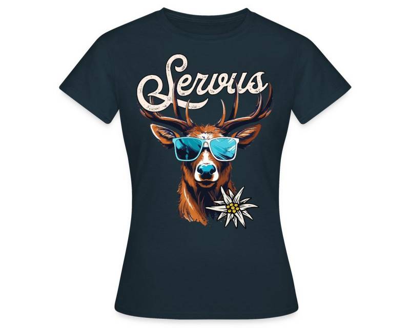 Spreadshirt T-Shirt Servus Hirsch Mit Sonnenbrille Oktoberfest Frauen T-Shirt (1-tlg) von Spreadshirt